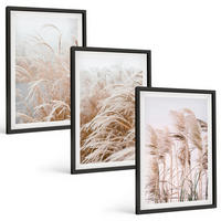 BILDER SET 3er Set - 40x60 cm Schwarzer Rahmen - Grasflächen in Braun- und Beigetönen - Schwarz, Kunststoff (40/60cm) - TULUP
