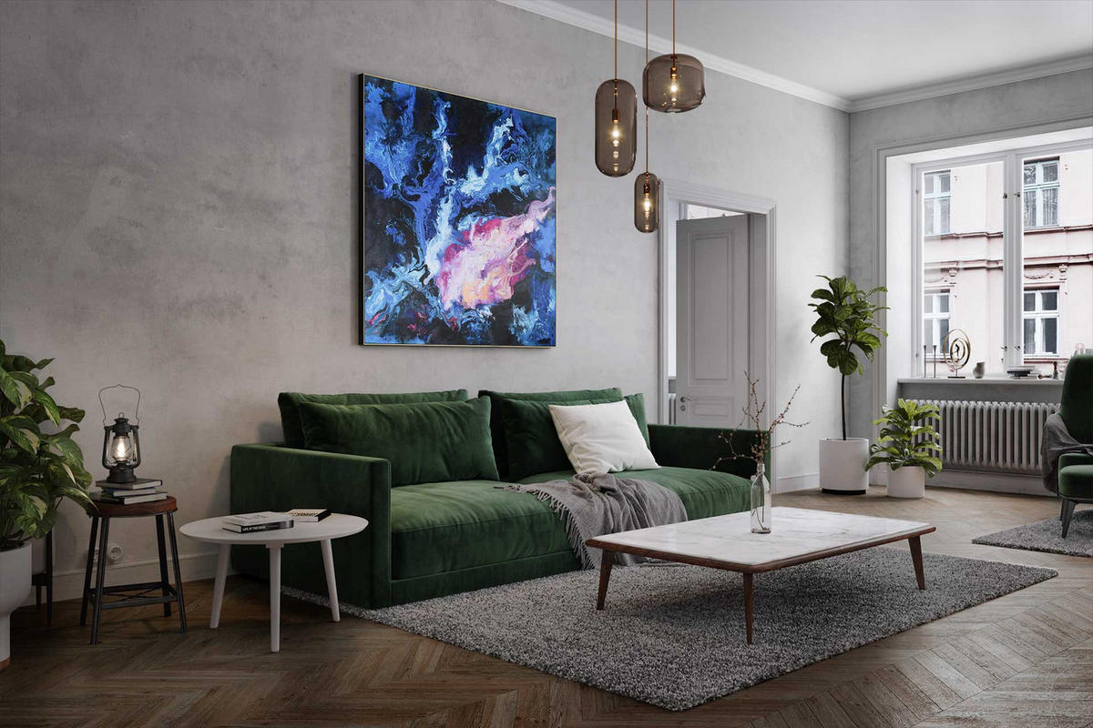 XXL ÖLGEMÄLDE Blau 150/150 cm - Blau/Pink, Textil (150/150cm) - KUNSTLOFT