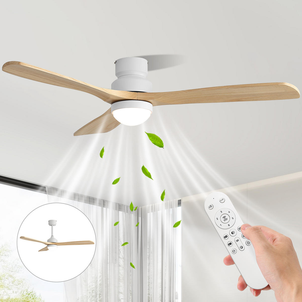 DECKENVENTILATOR 52Zoll LED Licht 3 Farbtemperaturen DC Motor Timer - Weiß, Kunststoff (132.08/132.08/28.8cm) - CASIVA