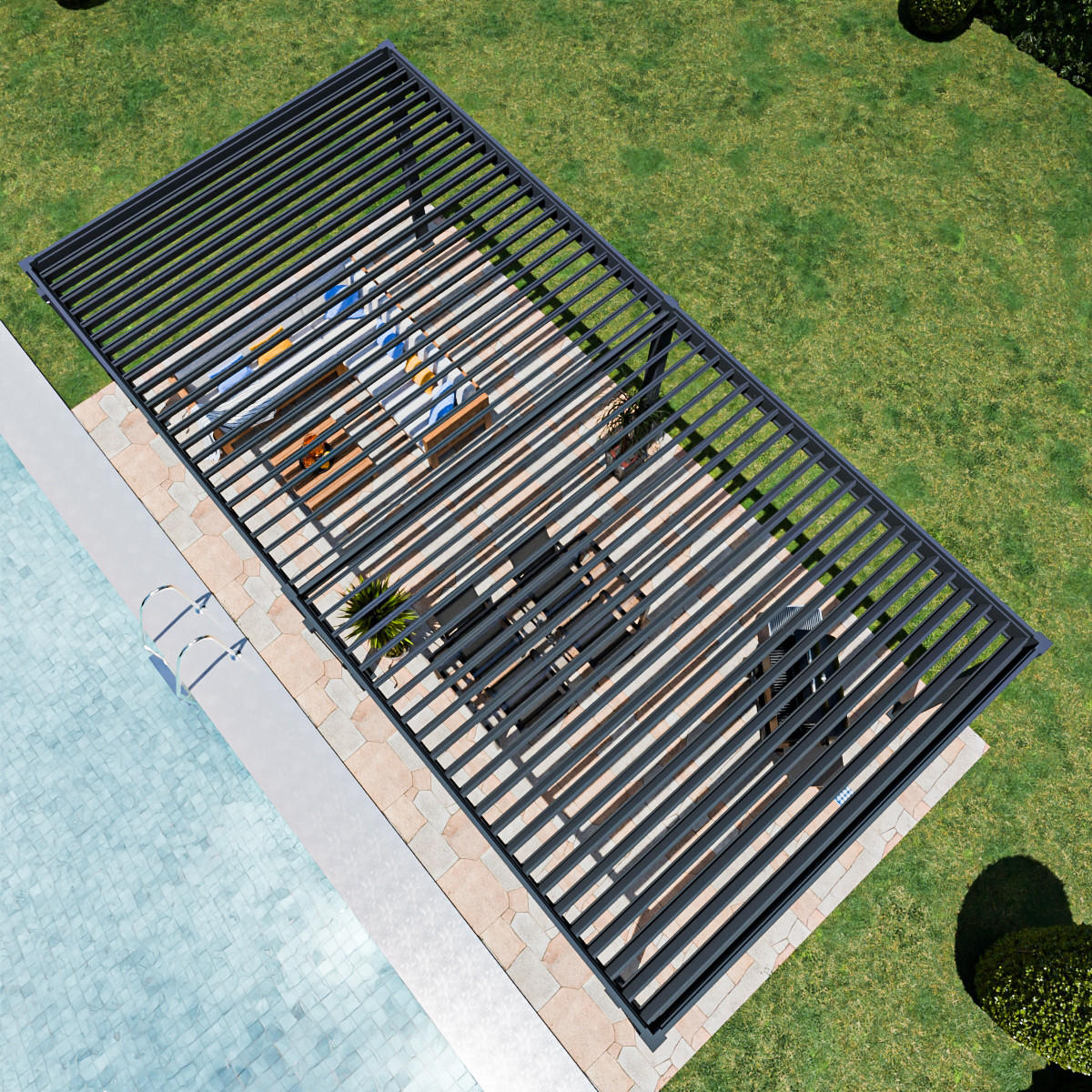 PERGOLA Terrassenüberdachung Superior Aluminium freistehend | 3,6 x 7,2 M | Lamellendach anthrazit - Anthrazit, Metall (720/255/360cm) - PergoLine