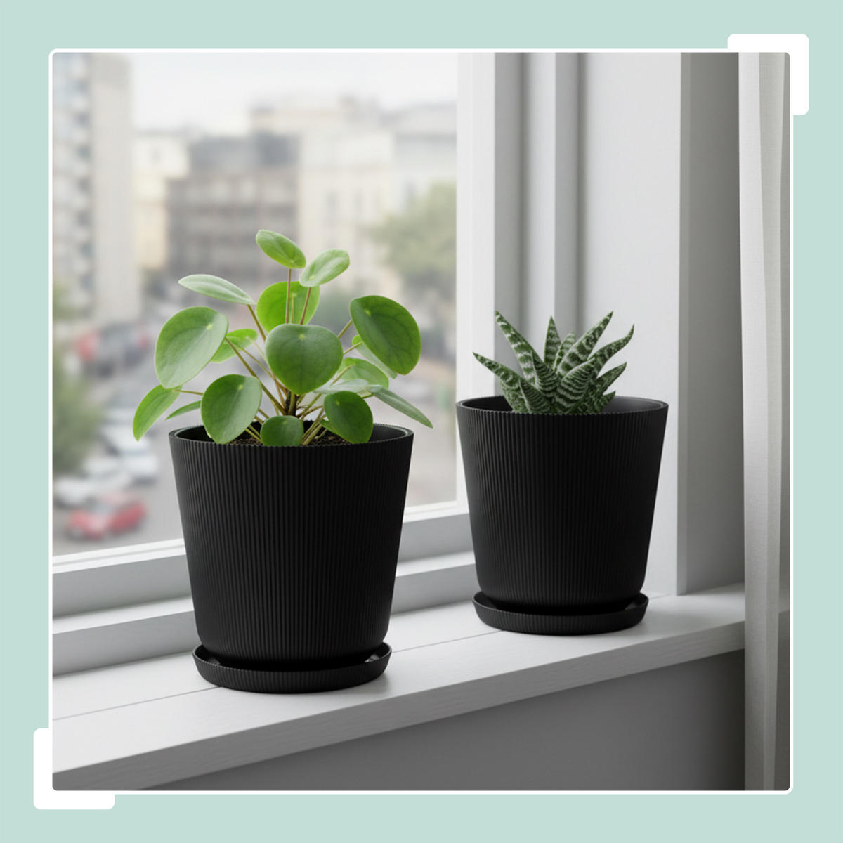 2XBLUMENTOPF - Schwarz, Kunststoff (20cm) - Relaxdays