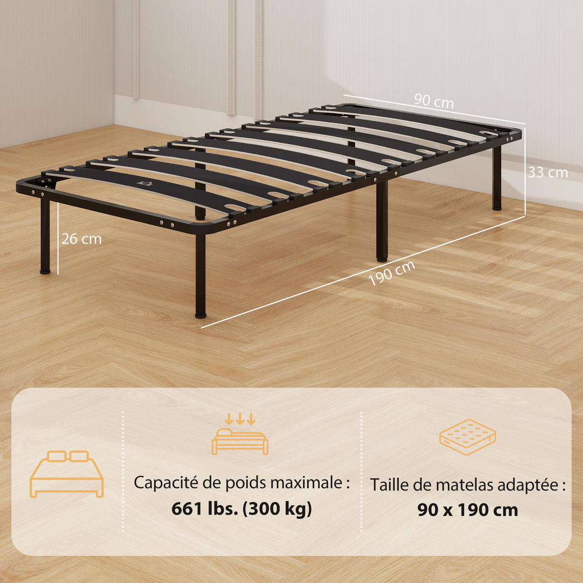 BETT Schwarz 90/190/33 cm - Schwarz, Metall - PANGIVO