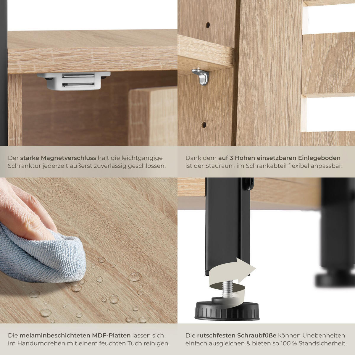 BEISTELLSCHRANK Durham,38,5 x 31,5 x 81 cm,Industrial Holz hell, Eiche Sonoma - Naturfarben, Holz (38.5/81/31.5cm) - tectake