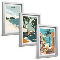 BILDER SET 3er Set - 20x30 cm Silberner Rahmen - Tropische Strände und Palmen - Silberfarben, Kunststoff (20/30cm) - TULUP