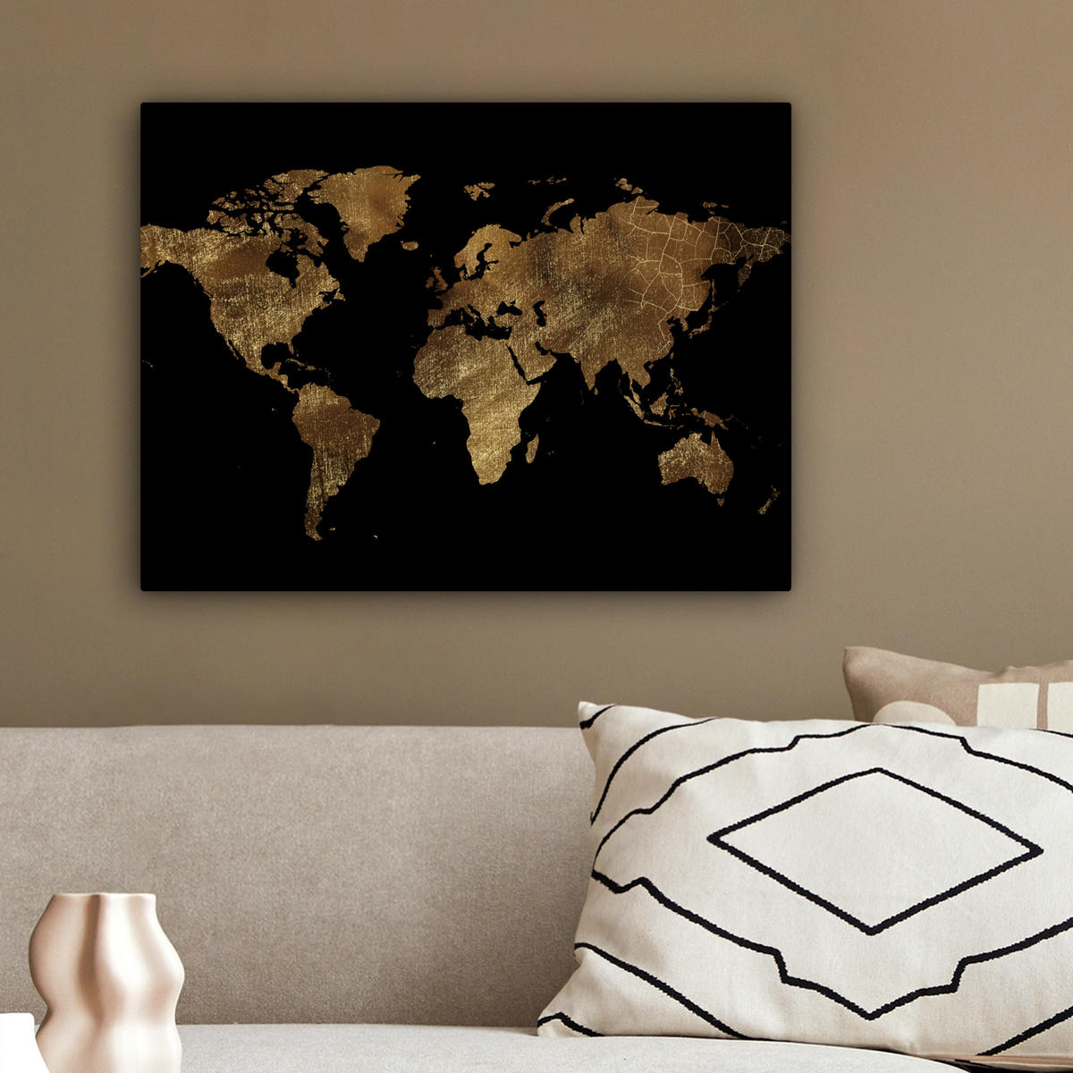 LEINWANDBILD Weltkarte - Gold - Luxus - Erde - Schwarz 40x30 cm - Goldfarben, Textil (40/30cm) - MuchoWow