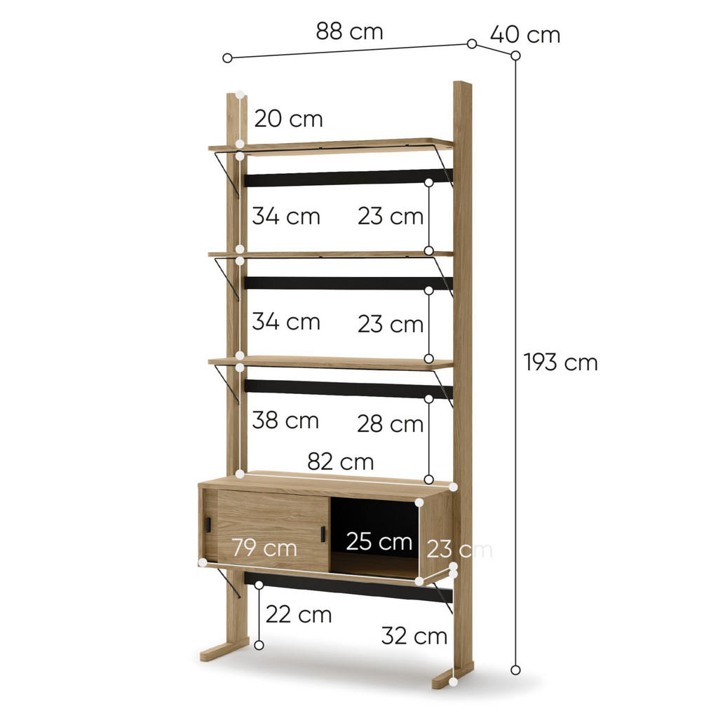 Thumbnail - Selsey Regal, Eiche, Holzwerkstoff, 3 Fächer, Rechteckig, 88x193x40 cm, Wohnzimmer, ,