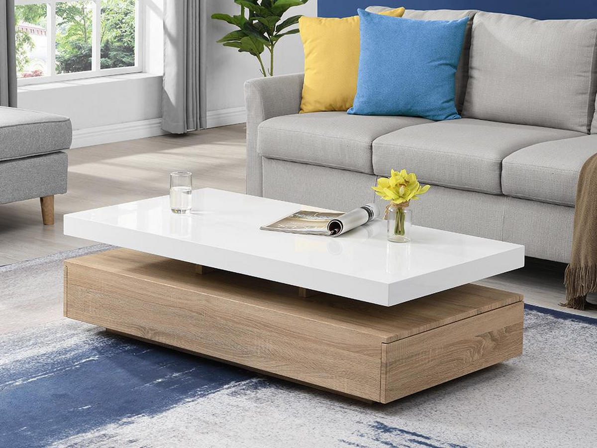 COUCHTISCH mit 2 Schubladen - MDF - Holzfarben hell & Weiß - FELIX - Naturfarben, Holz (120/60/35cm) - Vente-Unique