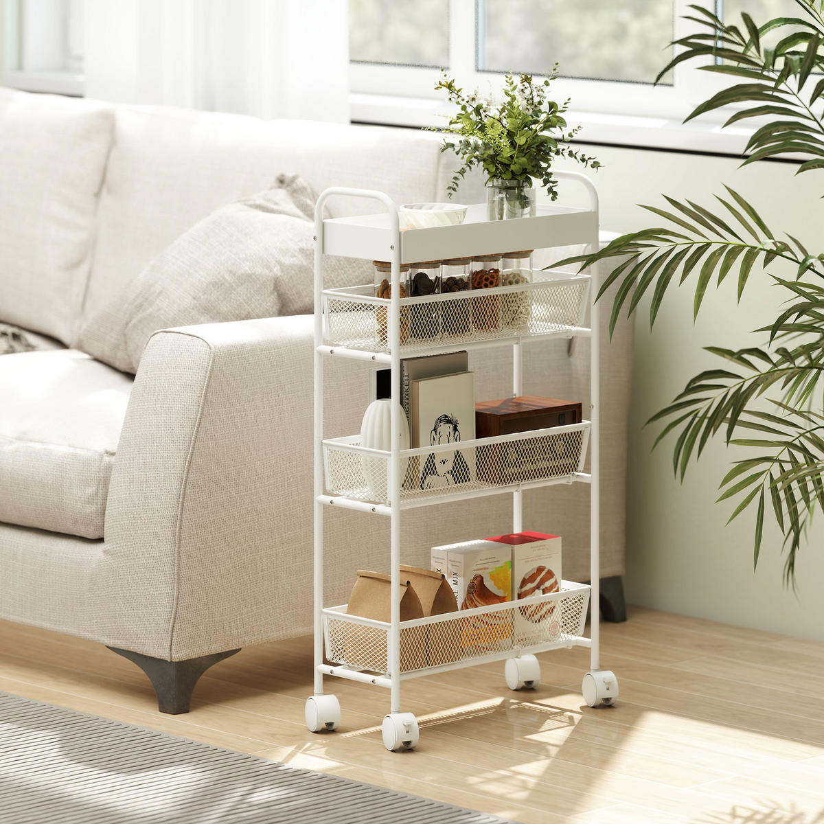 KÜCHENWAGEN DE-10508 3 Körbe, schmales Design Weiß - Weiß, Metall (19/80/43.2cm) - ComfortXL