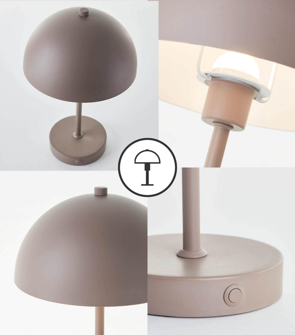 TISCHLAMPE KABELLOS Der Leuchtturm - Taupe, Metall (20/20/31.5cm) - Mokebo