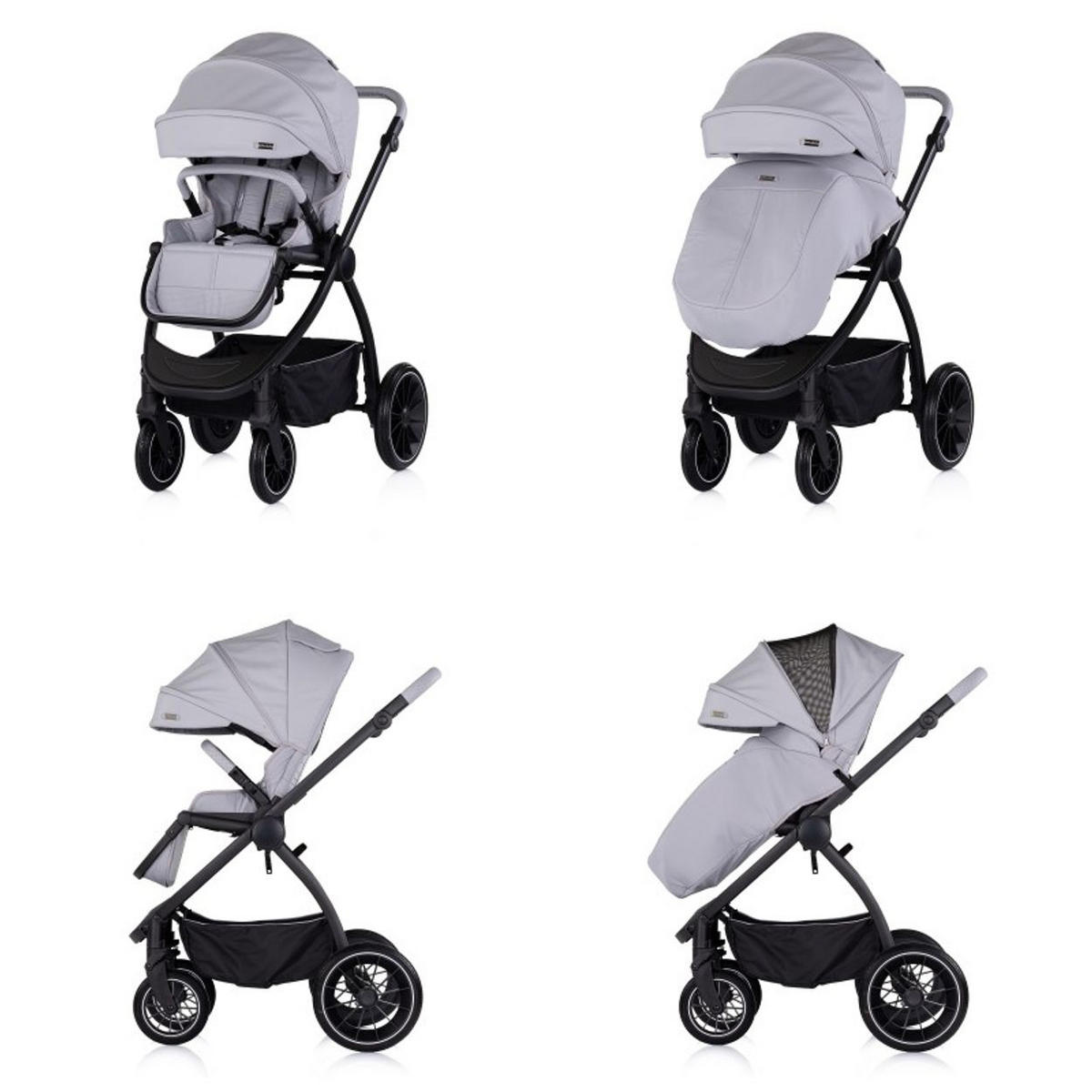 KOMBIKINDERWAGEN Prestige 3 in 1 hellgrau Babywanne Rucksack i-Size Babyschale - Schwarz, Metall (85/59/123cm) - Chipolino