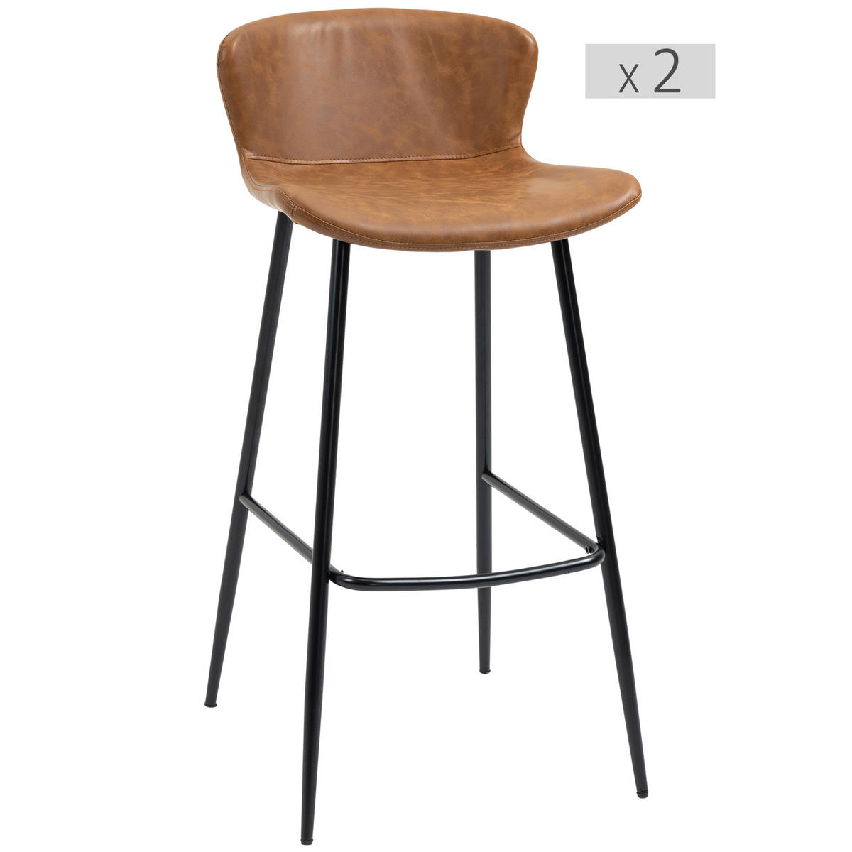 BARHOCKER 2er-Set DE-14720 76 cm Sitzhöhe mit Rückenlehne Braun - Braun, Metall (49/94.6/45cm) - ComfortXL