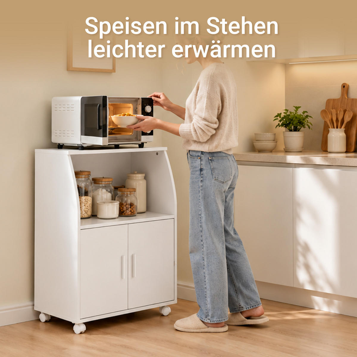KÜCHENWAGEN weiß, 55 x 84 x 38 cm, mit 2 Türen und verstellbarem Einlegeboden, für Mikrowelle, Drucker und Kaffeemaschine - Weiß, Holzwerkstoff (55/84/38cm) - SoBuy