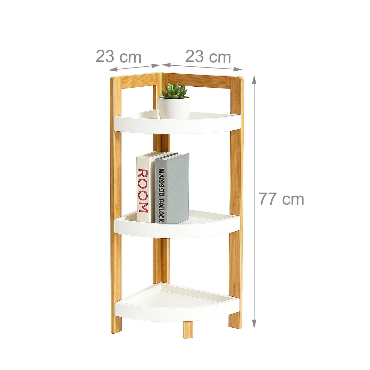 ECKREGAL Natur Weiß Bambus 3 Ablagen 77x23x23 cm - Naturfarben/Weiß, Holz/Holzwerkstoff (23/77/23cm) - Relaxdays