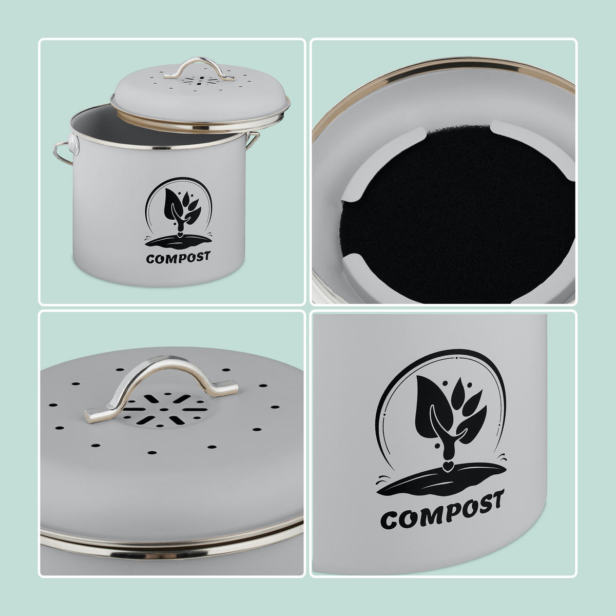 KÜCHEN-KOMPOSTEIMER - Grau, Naturmaterialien/Textil (22/20/19cm) - Relaxdays