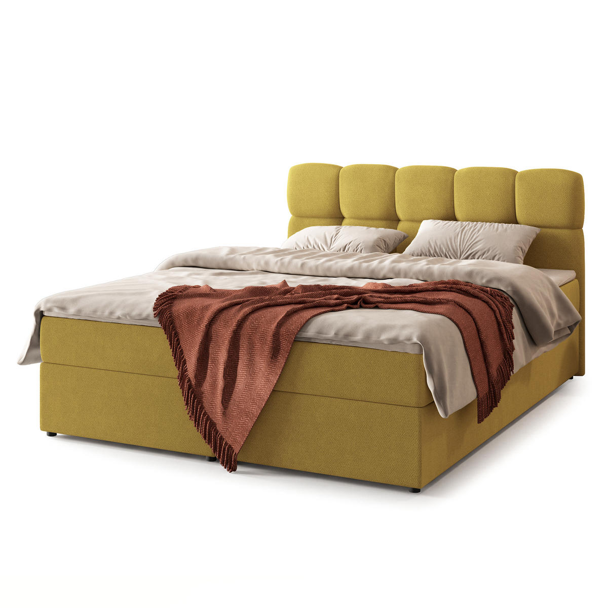 BOXBETT MERU 140x200 cm mit Matratze und Topper - Gelb - Gelb, Holz (140/200cm) - MASSENO