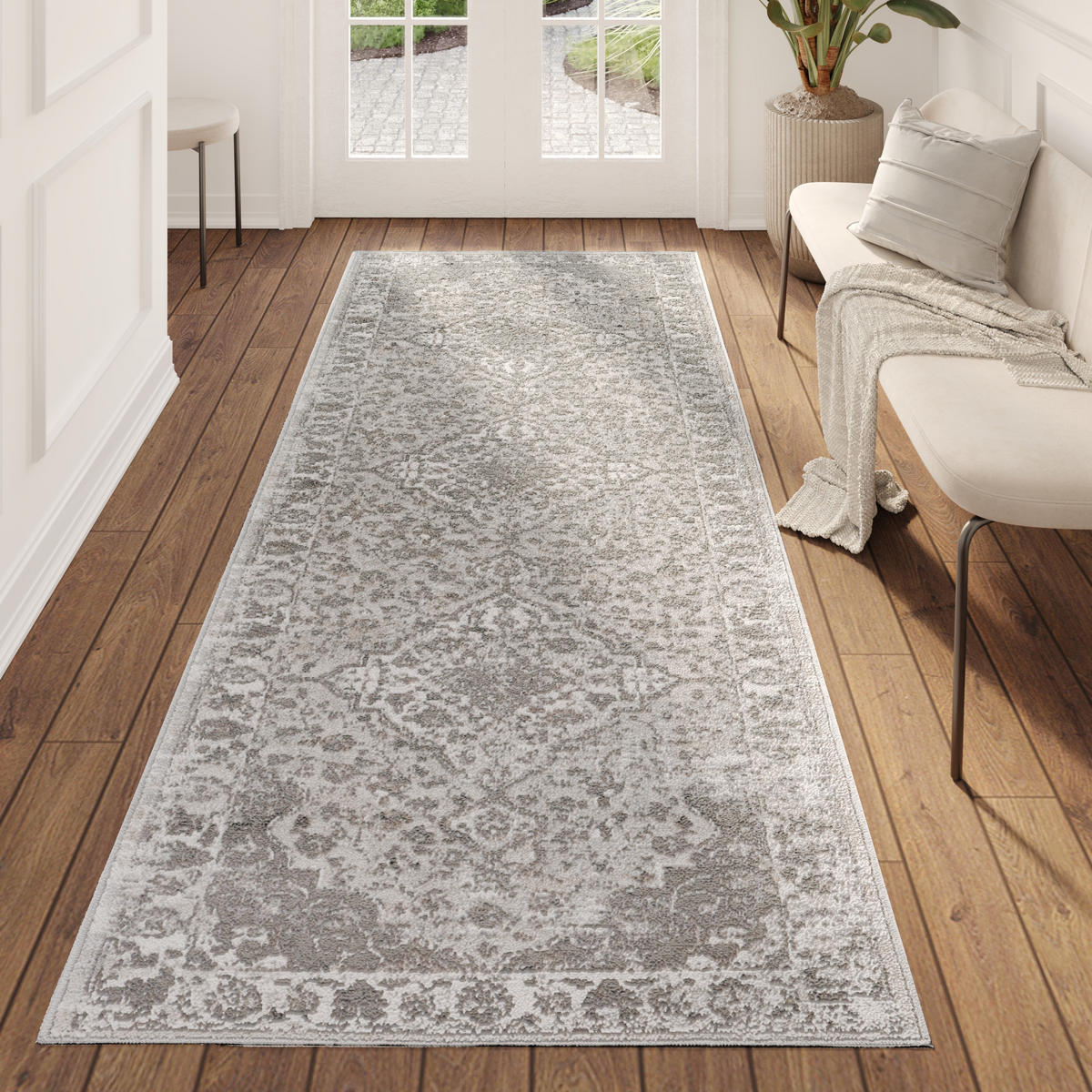 TEPPICHLÄUFER VALLEY hellgrau vintage 70/400 cm - Hellgrau, Textil (70/400cm) - Tapiso
