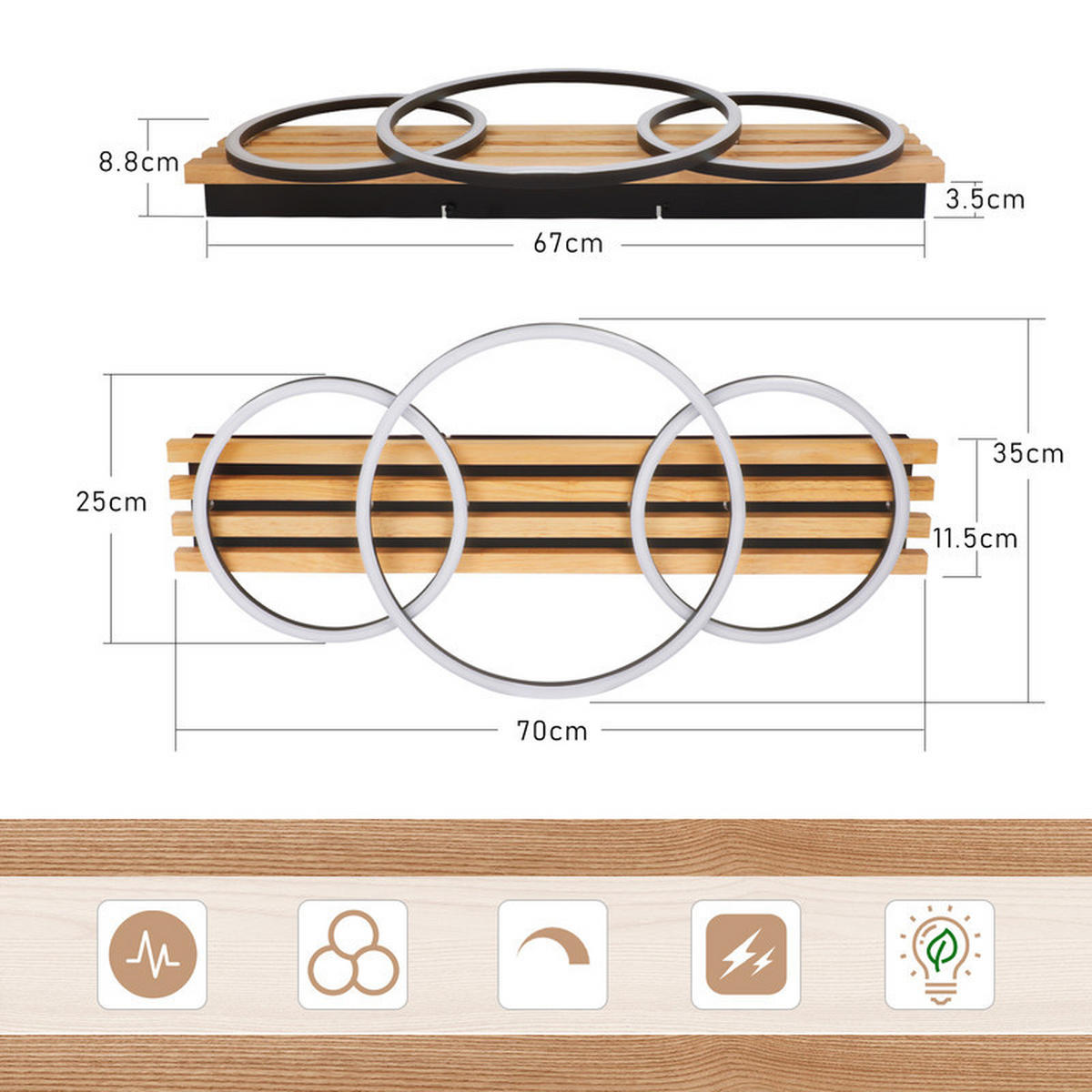 LED-DECKENLEUCHTE Ellis II 8.8/70/35cm - Eschefarben, Holz (8.8/70/35cm) - Nettlife