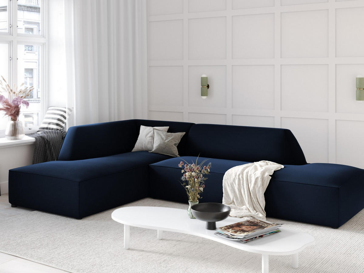 ECKSOFA links Ruby aus Samt königsblau 4 Sitzplätze - Blau, Textil (180/273cm) - Micadoni