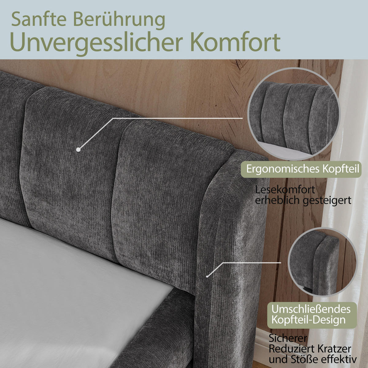 POLSTERBETT 160x200 cm Chenille grau - Dunkelgrau, Kunststoff (160/200cm) - LEBENLANG