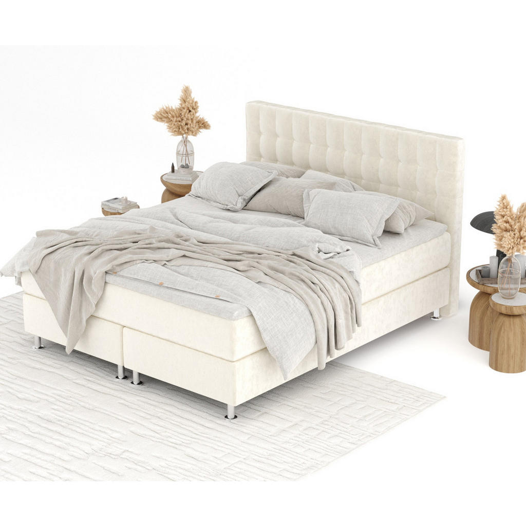 Thumbnail - Maison de Reve Boxspringbett, Creme, Textil, Buche, Kiefer, H3, Höhe ca. 21 cm, 140x200 cm, Oeko-Tex® Standard 100, FSC ...