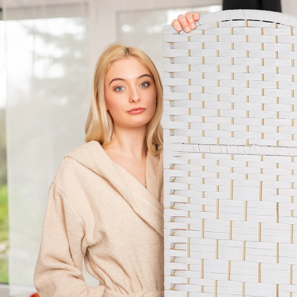 PARAVENT - Weiß, Holz/Papier (160/170/2cm) - Relaxdays