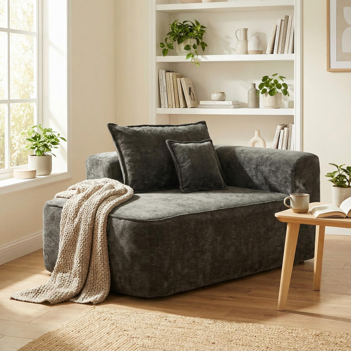 CHAISE LONGUE premium chenille relaxliege montagefrei - Dunkelgrau, Textil (144/65/112cm) - Urban Meuble