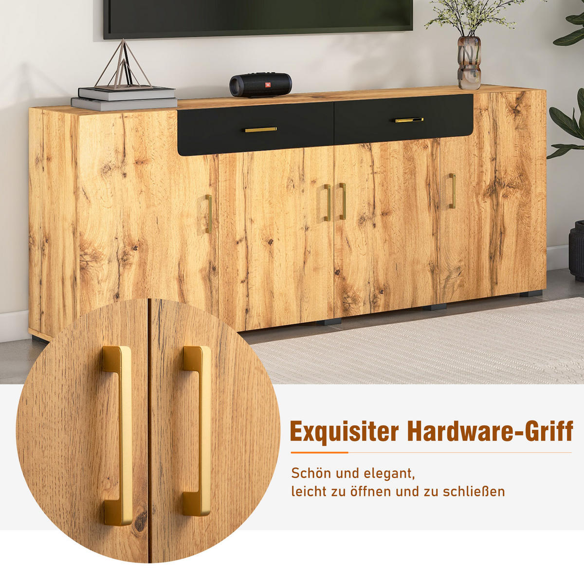 SIDEBOARD Holz- und Schwarzoptik 208/39,5/80 cm - Braun, Holzwerkstoff (39.5/80/208cm) - Urban Meuble