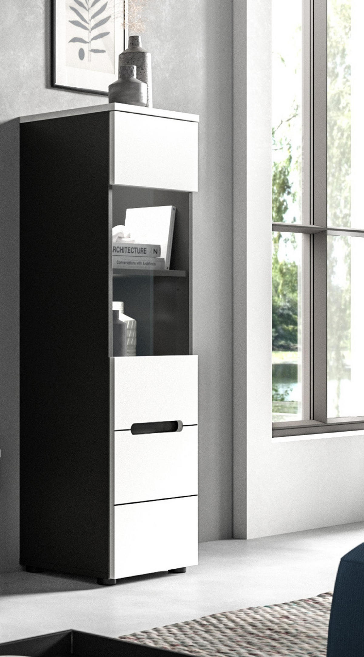 VITRINE weiß, grau, Vitrinenschrank hängend / stehend 36 cm - Schwarz/Weiß, Glas/Holzwerkstoff (36/125/33cm) - Inn.Furn