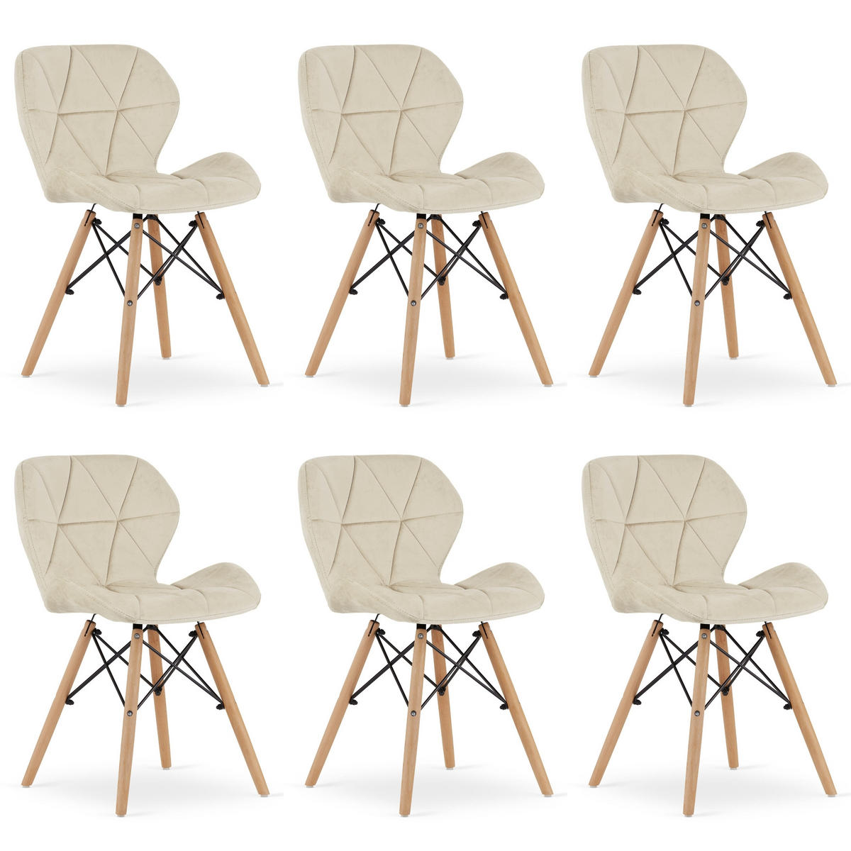STUHL AMATRICE 6-er Set, Beige, mit Samtstoff gepolstert - Beige, Holz/Textil (48/74/53cm) - Komodee