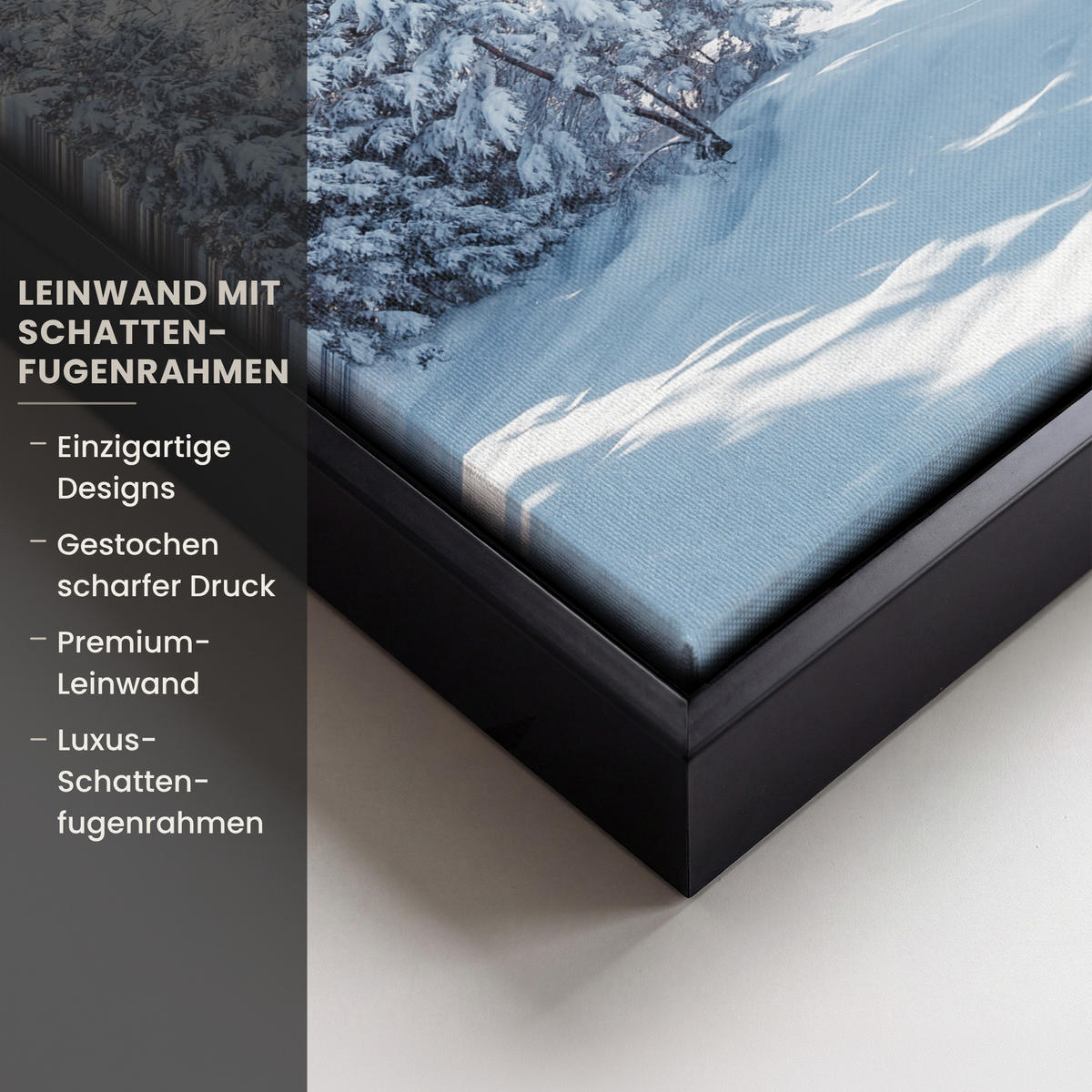 LEINWAND Bilder mit Rahmen - Winterlandschaft - Natur - Berge - Bäume - Schnee - 40x30 - Hellblau, Textil (40/30cm) - MuchoWow