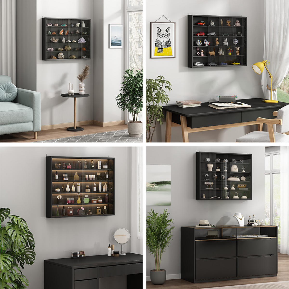 NÁSTĚNNÁ VITRÍNA Showla Černá - černá, kompozitní dřevo (80/60/10cm) - Vicco