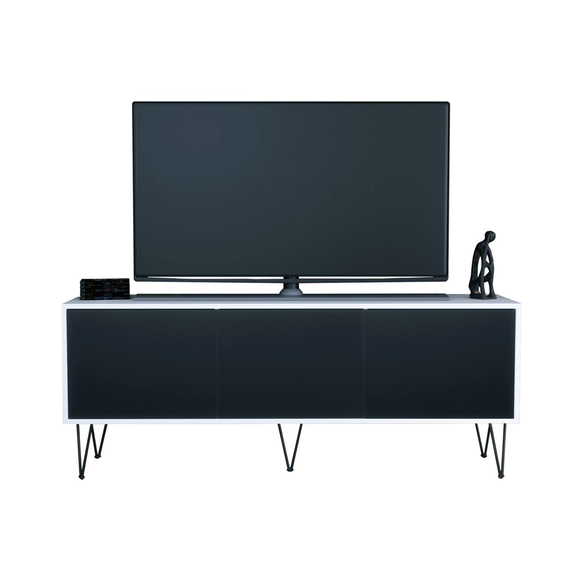 TV-BOARD Elisa, Lowboard mit Push-to-Open, Made in Germany, Moderner Fernsehschrank, Weiß matt/Schwarz matt (152,5 x 60,5 x 37 cm) - Schwarz, Holzwerkstoff (152.5/60.5/37cm) - InnoFurn