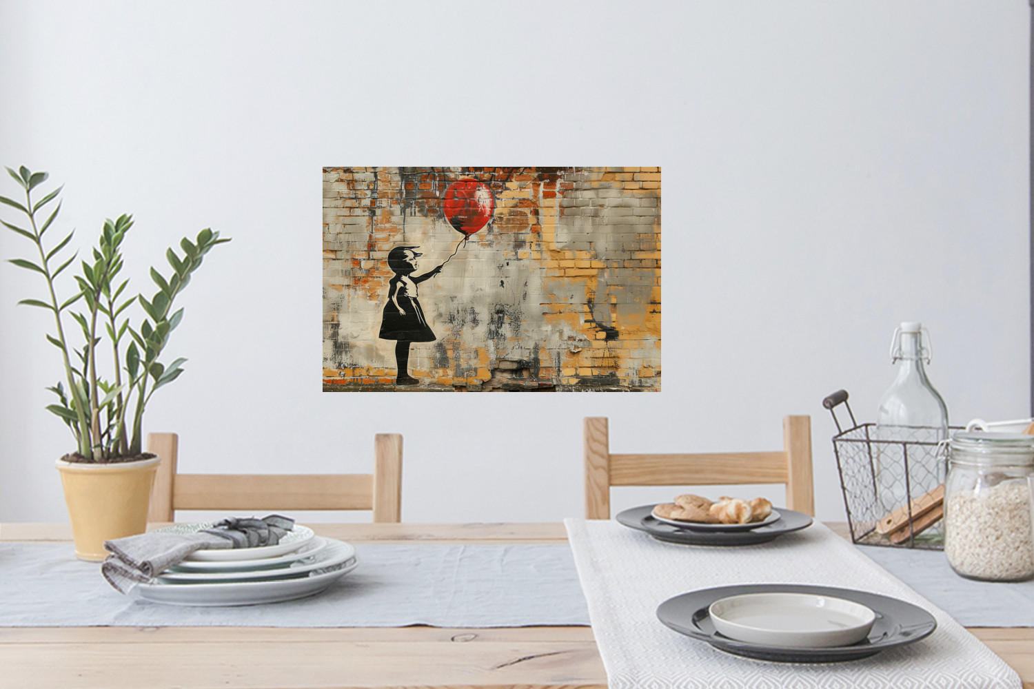 WANDTATTOO Graffiti - Banksy - Mädchen - Straßenkunst 60x40 cm - Sandfarben, Kunststoff (60/40/0.1cm) - MuchoWow