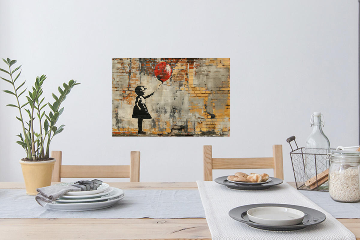 WANDTATTOO Graffiti - Banksy - Mädchen - Straßenkunst 60x40 cm - Sandfarben, Kunststoff (60/40/0.1cm) - MuchoWow