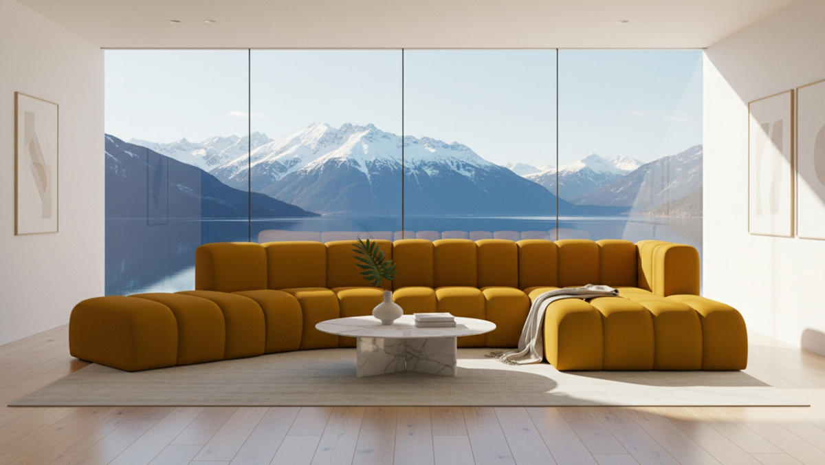 ECKSOFA L-Form GRAND Round, Stoff Salvador, Gelb, Rechts - Gelb, Holz (445/179cm) - Kaiser Möbel