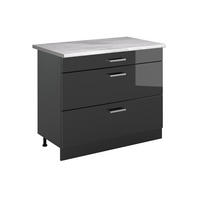 SPODNÍ SKŘÍŇKA KUCHYŇSKÉ LINKY R-Line, Antracitový vysoký lesk/Antracit, 100 cm pracovná doska Mramor - antracitová, kompozitní dřevo (100/81.6/60cm) - Vicco