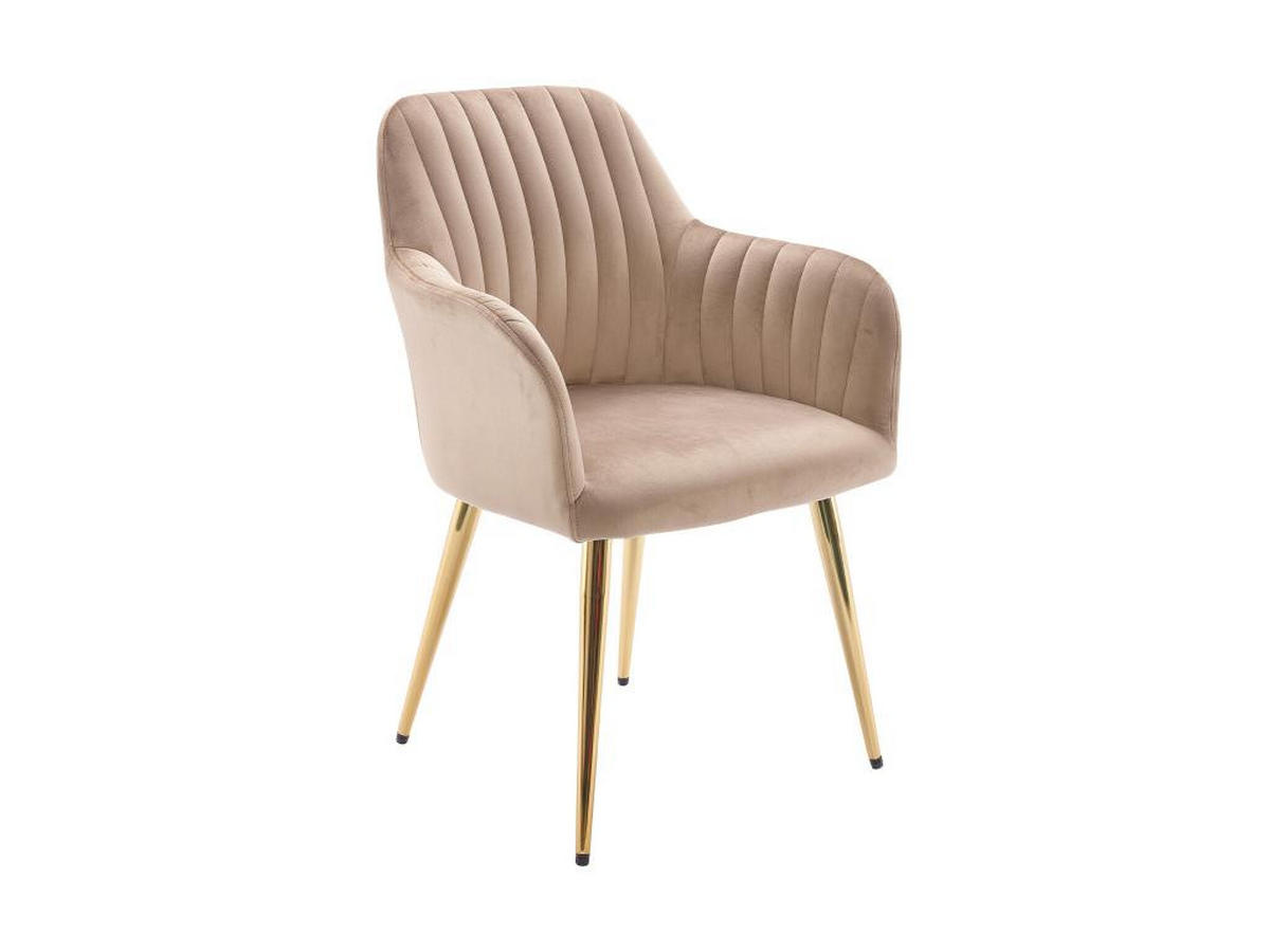 STUHL mit Armlehnen 2er-Set - Samt &d goldfarbenes Metall - Beige - ELEANA - Beige, Textil (59/82/58cm) - Vente-Unique