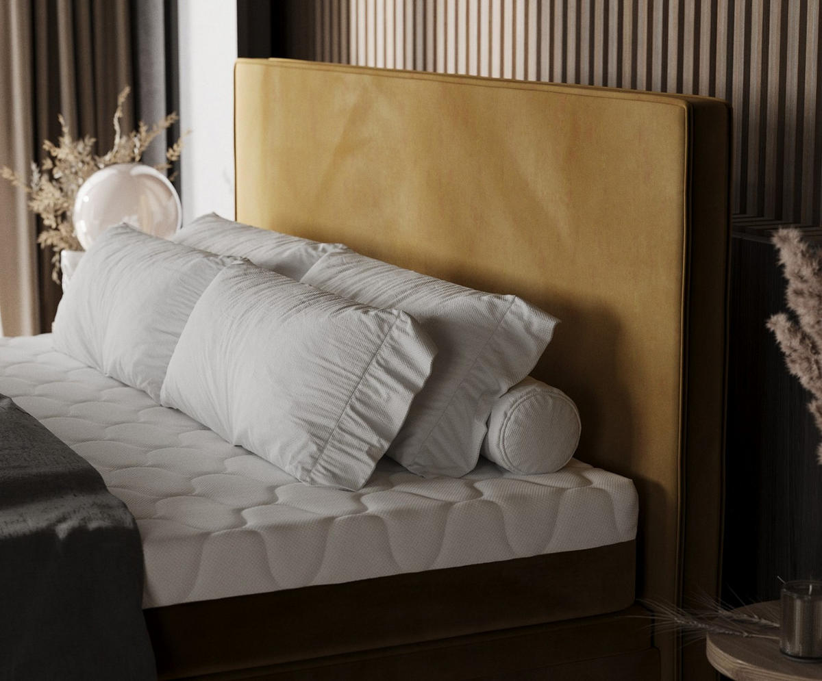 BOXBETT Zalla 180/200 cm Honiggelb im Kronos Stoff - Schwarz/Honig, Holz/Holzwerkstoff (180/200cm) - AltaBeds