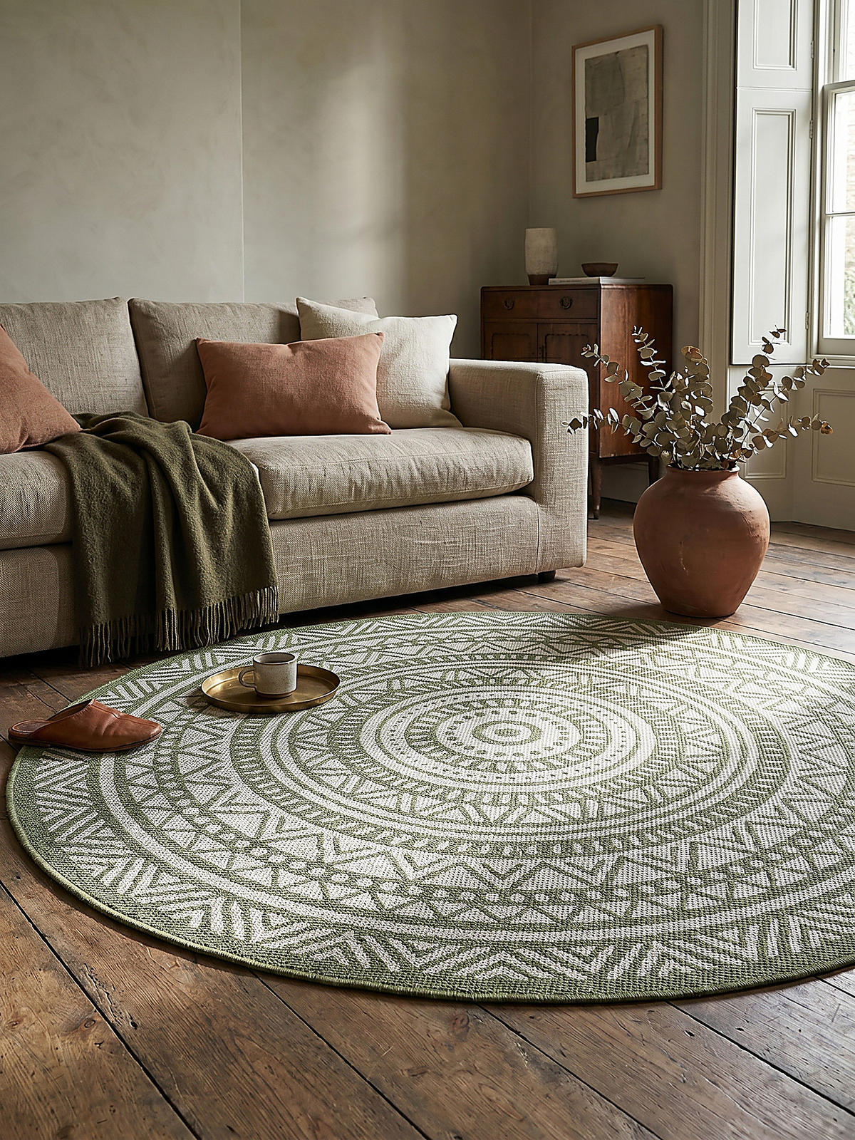 RUNDTEPPICH Orientalisch BORNO Polypropylen Grün 120 x 120 cm - Grün, Textil (120/120cm) - KADIMA DESIGN
