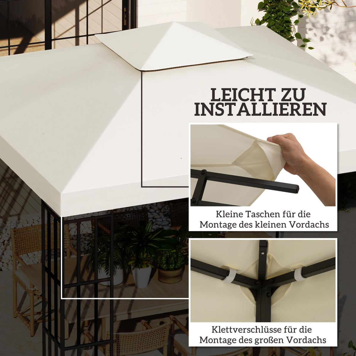 ERSATZDACH, Polyester, Cremeweiß - Weiß, Kunststoff (300/18/300cm) - Outsunny