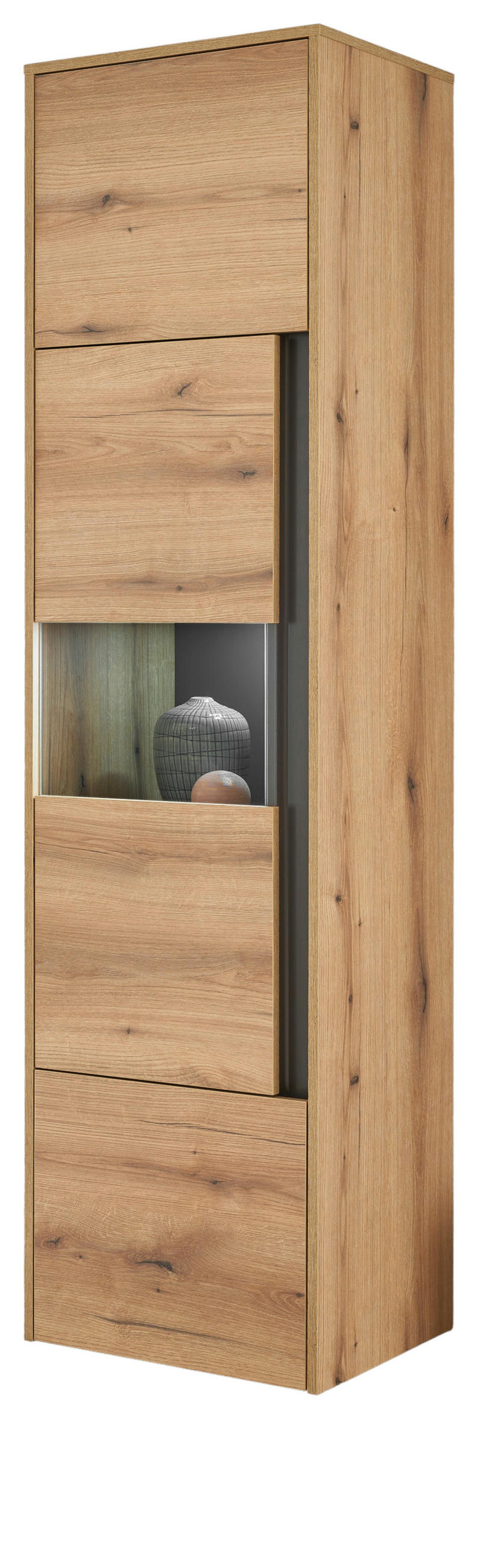 VITRINE Evoke Eiche, grau 50 x 197 cm, Vitrinenschrank 3-türig - Eichefarben/Schwarz, Glas/Holzwerkstoff (50/2/40cm) - Furn.Design