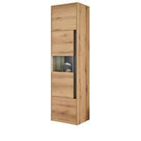 VITRINE Evoke Eiche, grau 50 x 197 cm, Vitrinenschrank 3-türig - Eichefarben/Schwarz, Glas/Holzwerkstoff (50/2/40cm) - Furn.Design