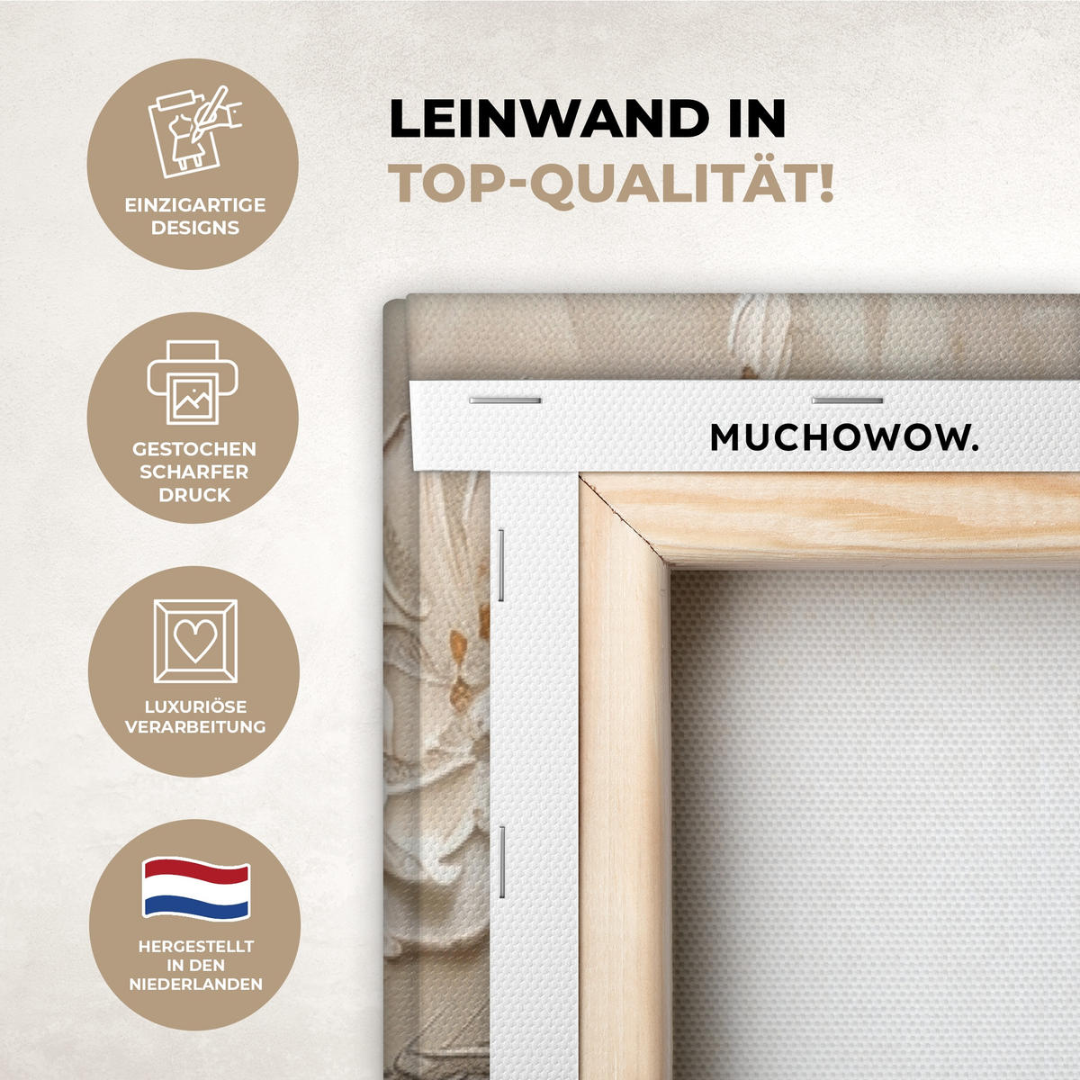 LEINWANDBILD 3er Set Beige - Blüte - Modern 120x80 cm - Greige, Textil (120/80cm) - MuchoWow