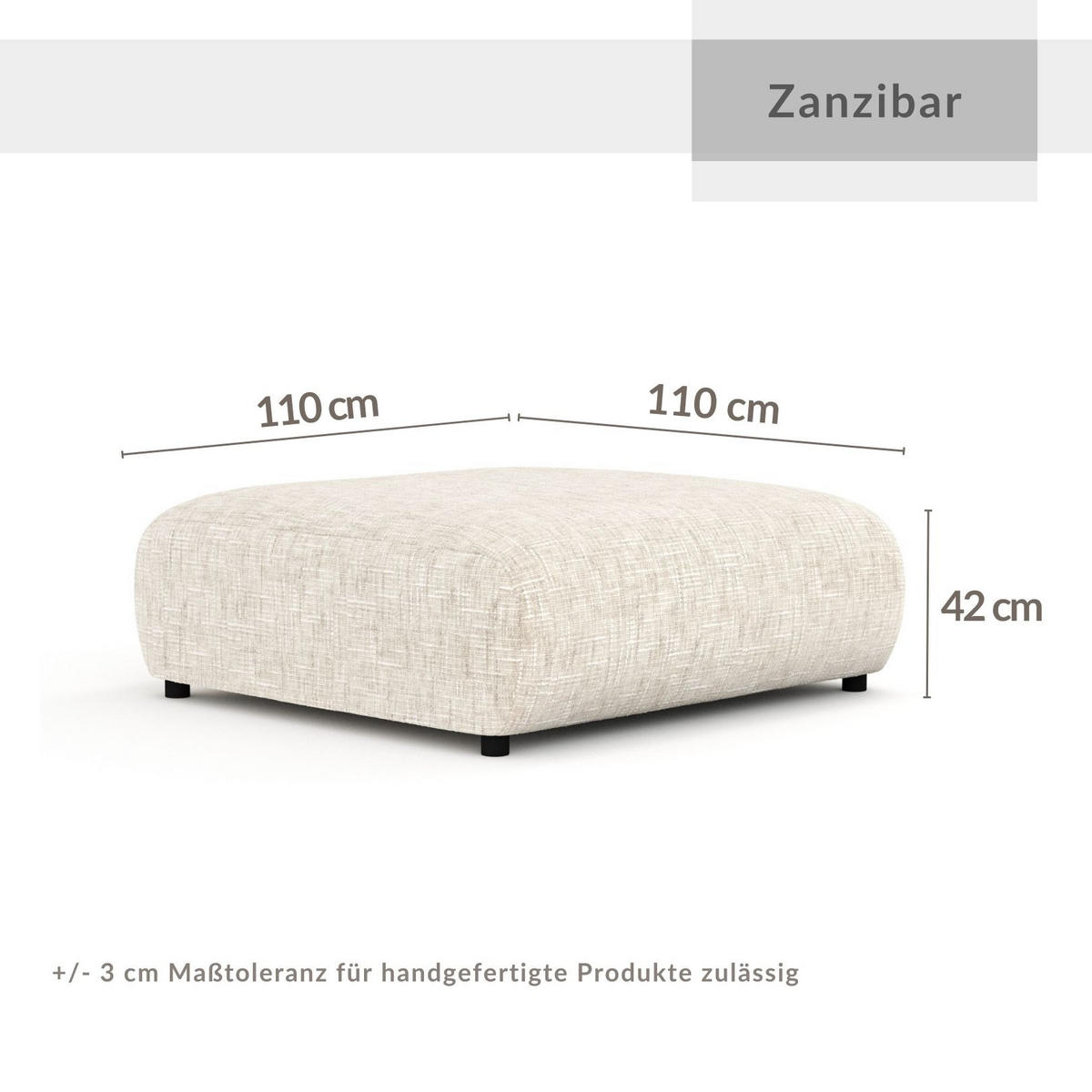POUF L Zanzibar Beige Webstoff - Beige/Schwarz, Holz/Holzwerkstoff (110/37/110cm) - Maison de Reve