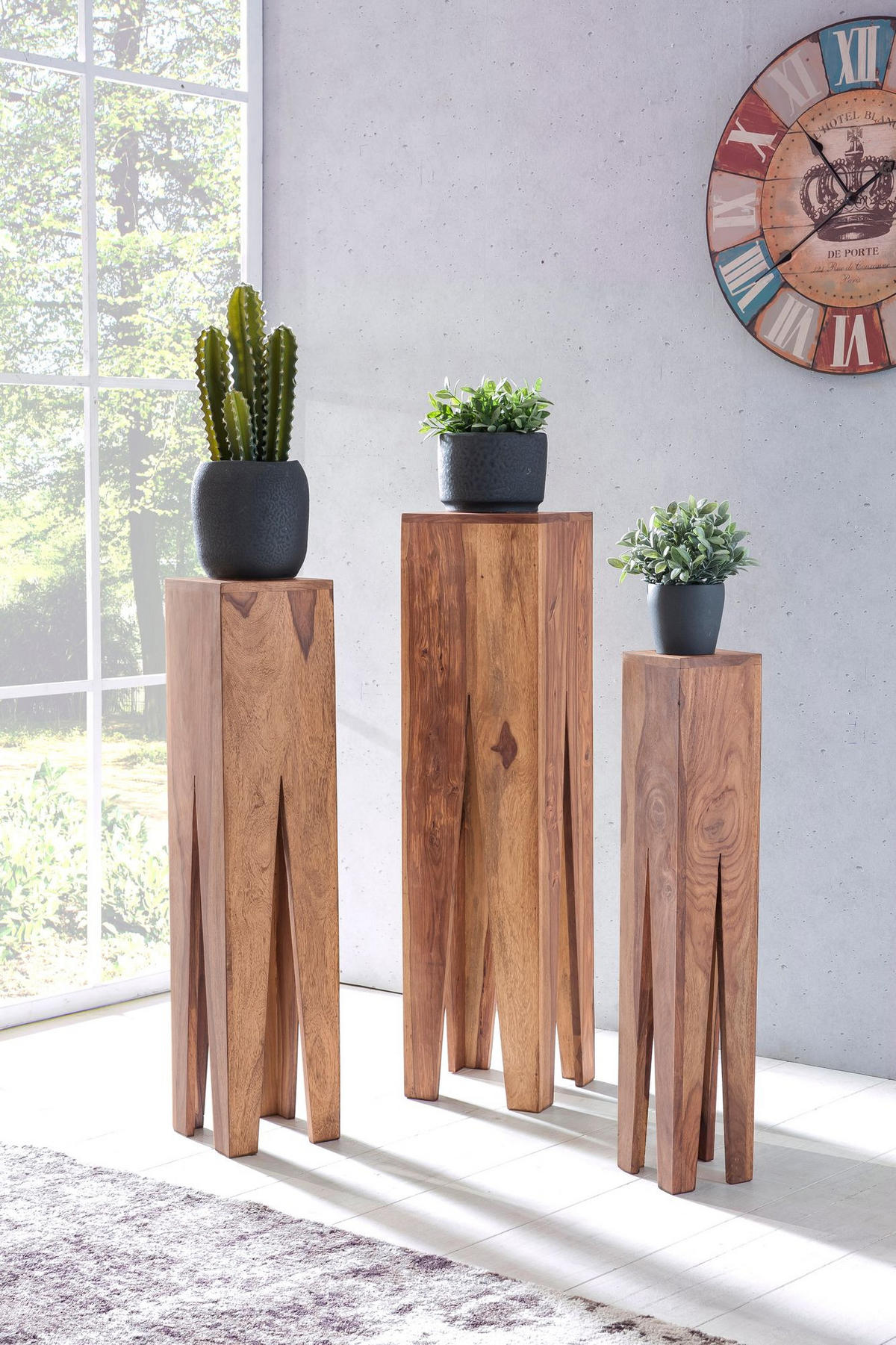 BEISTELLTISCH 3er Set Massivholz Handgefertigt Giraffenbeine, Beige 25x25x100 cm - Beige, Holz (25/25/100cm) - KADIMA DESIGN