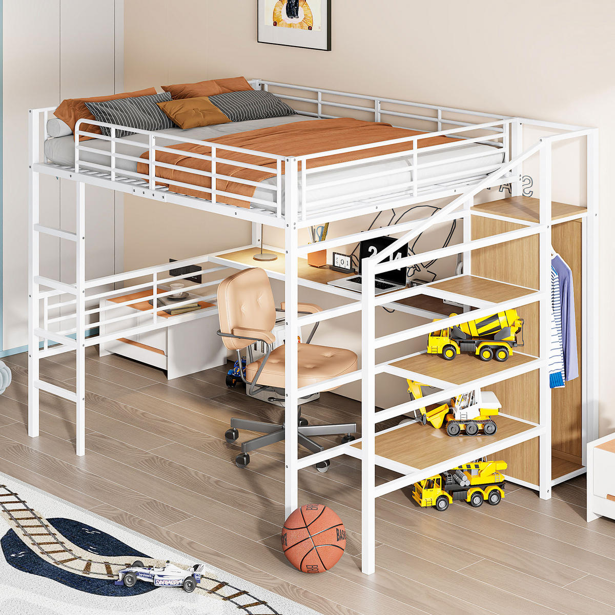 HOCHBETT 140x200 cm Tisch Schrank weiß - Weiß, Metall (140/200cm) - LEBENLANG