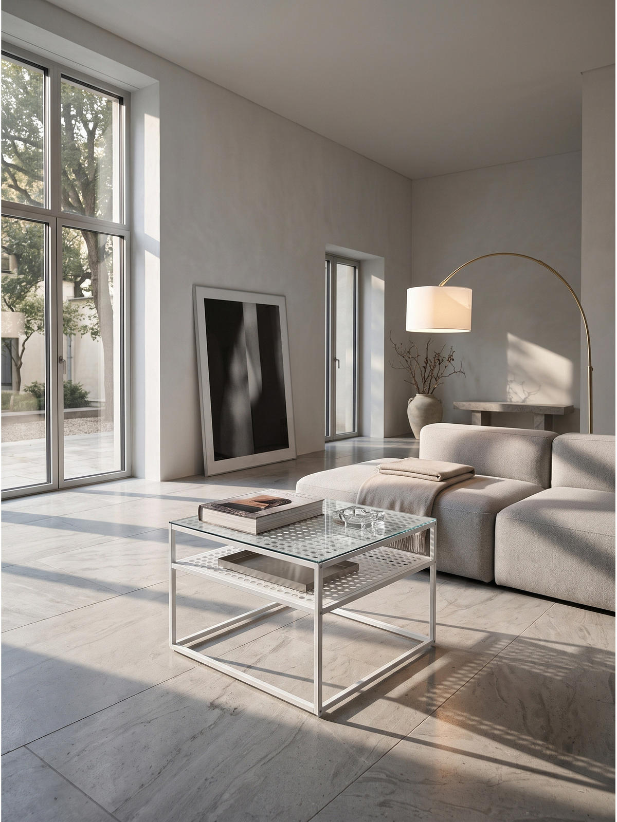 COUCHTISCH ALCUDIA, Einscheibensicherheitsglas, Weiß, 60 x 60 x 45 cm - Weiß, Glas/Metall (60/60/45cm) - KADIMA DESIGN