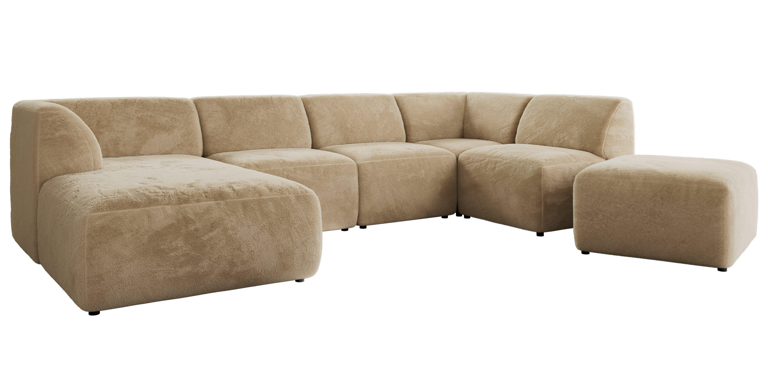 WOHNLANDSCHAFT MODARO U 6M - Beige Plüsch - Links - Beige/Schwarz, Textil (180/78/345cm) - MKS