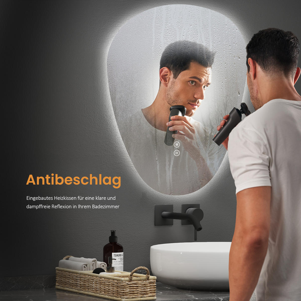 BADSPIEGEL mit Touch-Schalter, Dimmbar 80/60/3 cm - Weiß, Glas (60/3/80cm) - EMKE