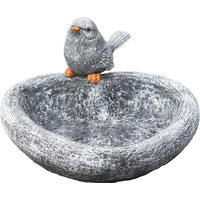 STEIN Vogeltränke mit Vogelfigur aus massiven Steinguss, frostfest - Grau, Stein (27/8/27cm) - stoneandstyle